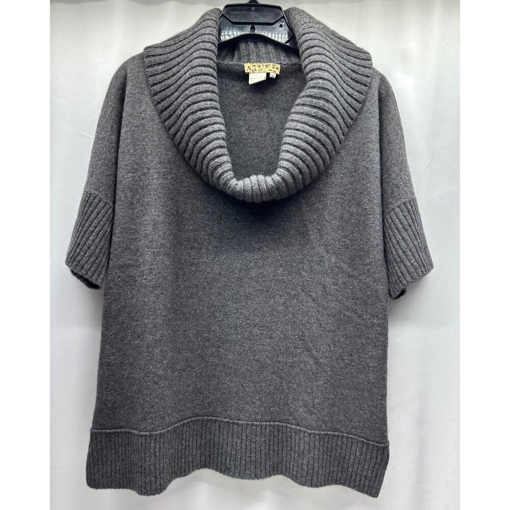 Cozy Chic Womens Gray Short Sleeve Cowl Neck Cashmere Sweater Ribbed Trim Size M